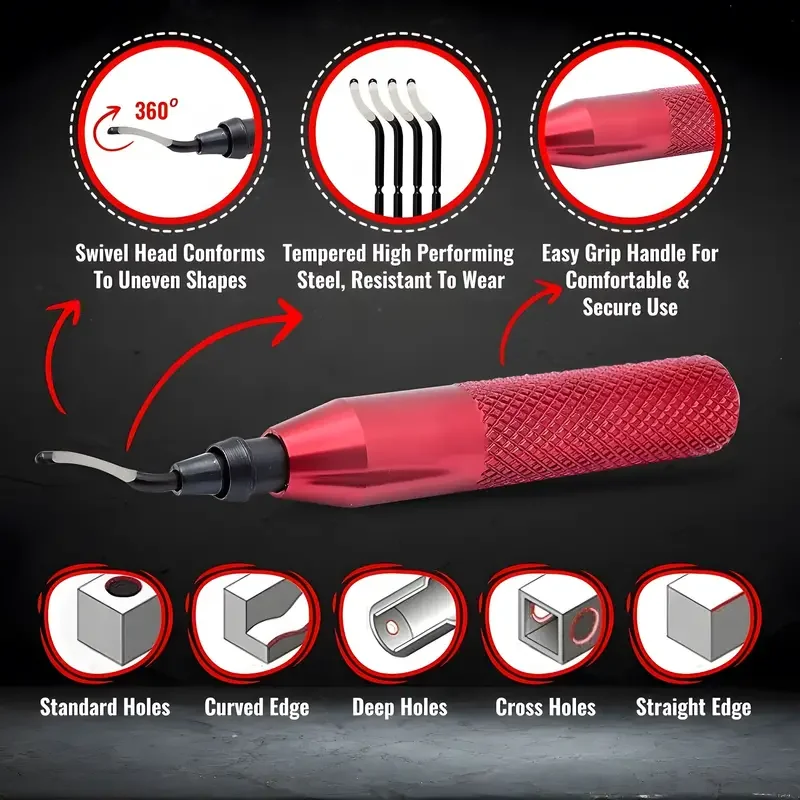 

Режущий инструмент для удаления заусенцев с ручкой и 10 шт. вращающимся лезвием для удаления заусенцев, профессиональный набор инструментов для удаления заусенцев