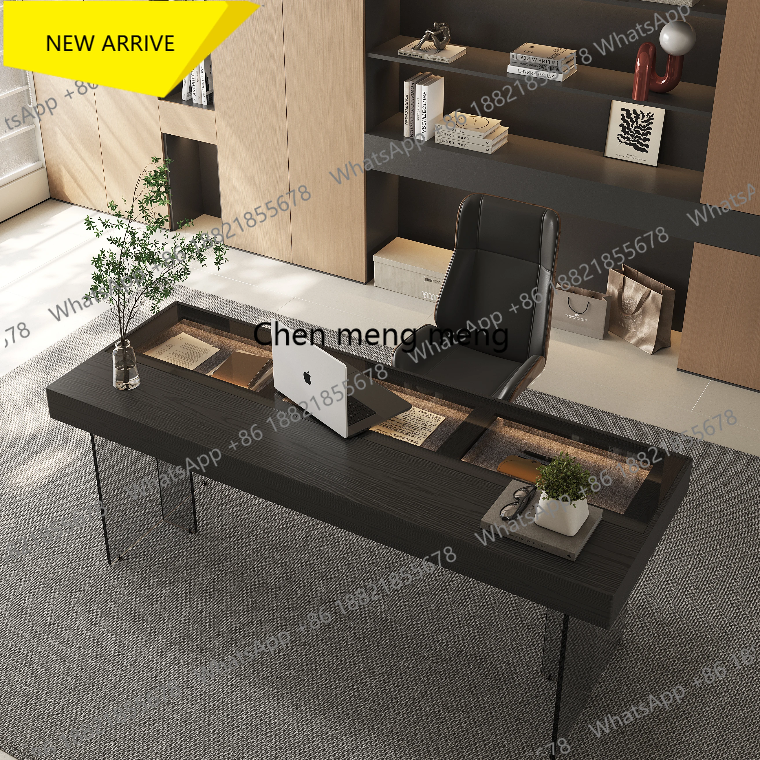 

Italian minimalist desk tempered glass household acrylic suspended computer desk living room solid wood desk