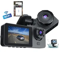 3-Channel Dash Cam Front Interior Rear 1080P Camera Recording WiFi Night Vision 170° Wide-Angle G-Sensor Loop Recording for Cars