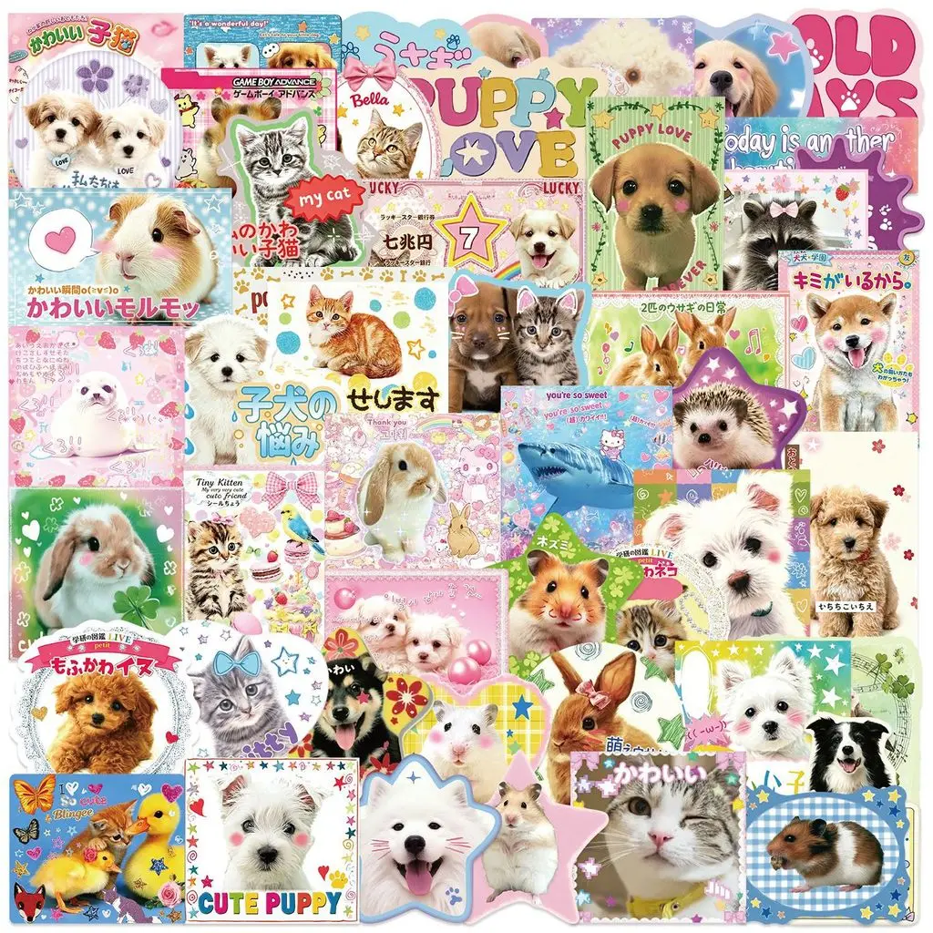 50Pcs Dopamine Cartoon Animal PVC Waterproof Stickers, Bright Color Cute Creature Decals for Custom DIY Decor Anime Worlds Store