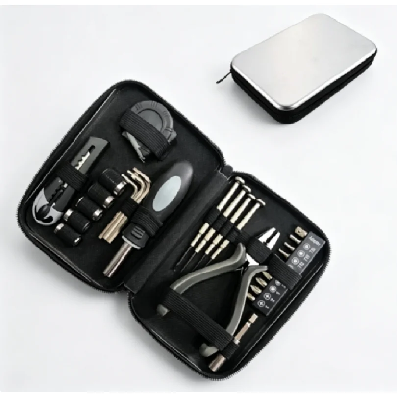 Household 27 Pieces Hardware Repair Tool Set Tinplate Storage Metal Box Complete Hand Tools Kit Practical Promotional Present Fo
