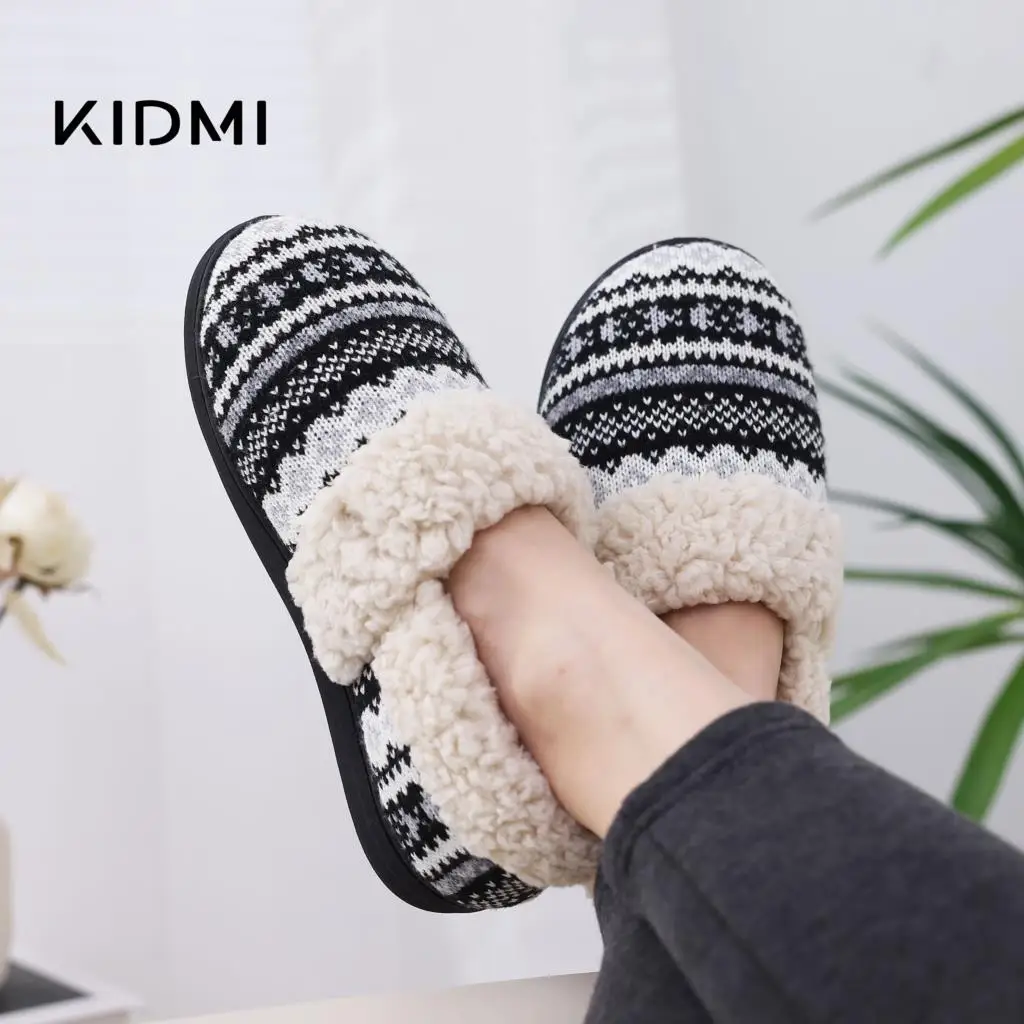 

Kidmi Winter Fuzzy House Slippers For Women Warm Fleece Lined Home Slippers With Rubber Sole Fashion Knit Fur Padded Slippers