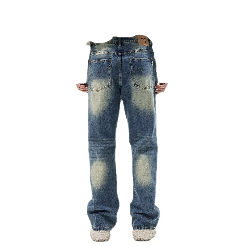 70S 90S New Flared Men'S Jeans Fashion Fashion Brand Printed Retro Loose Straight Leg Street Denim Trousers