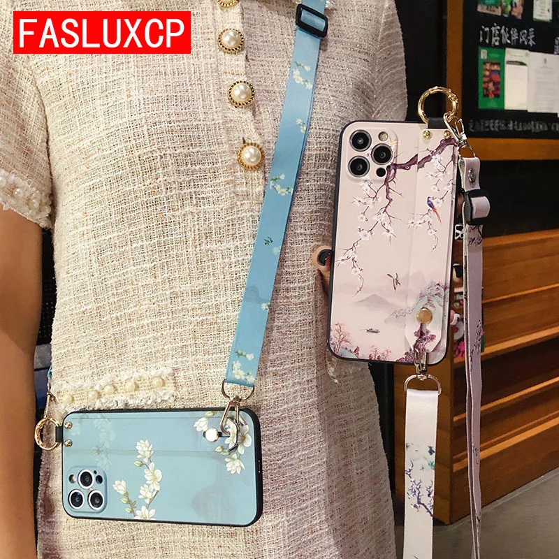 Poco X3 F3 M3 X5 Cover Flower Phone Holder Wristband Crossbody Case for Xiaomi Redmi 10C 9 9A 9T Note 12 11 10 9 8 7 Mi 12T 11T