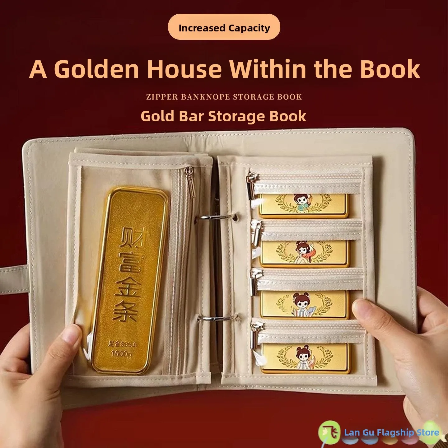 

Portable Gold Bar Jewelry Storage Bag Transparent Luxury High-End Necklace Booklet Gold Jewelry Storage Case Flying Blue Valley
