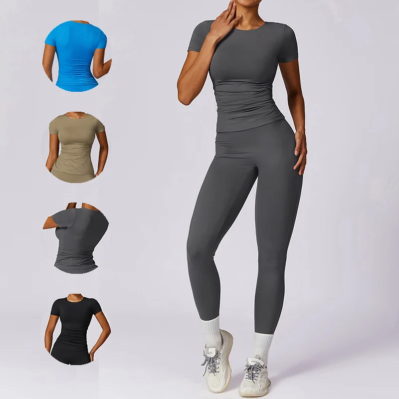 

Women's Sports T-Shirt Breathable Tight Yoga Top Gym Fitness Push Ups Running Sports Casual Short Sleeves