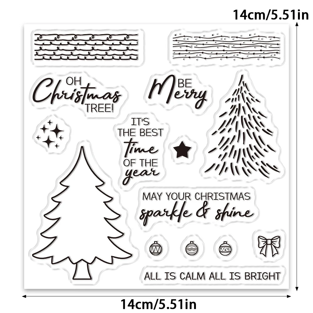 1Pc Christmas Tree Pattern Transparent Stamps, Reusable Christmas Style Clear Seals for DIY Scrapbooking Album Decoration Card M