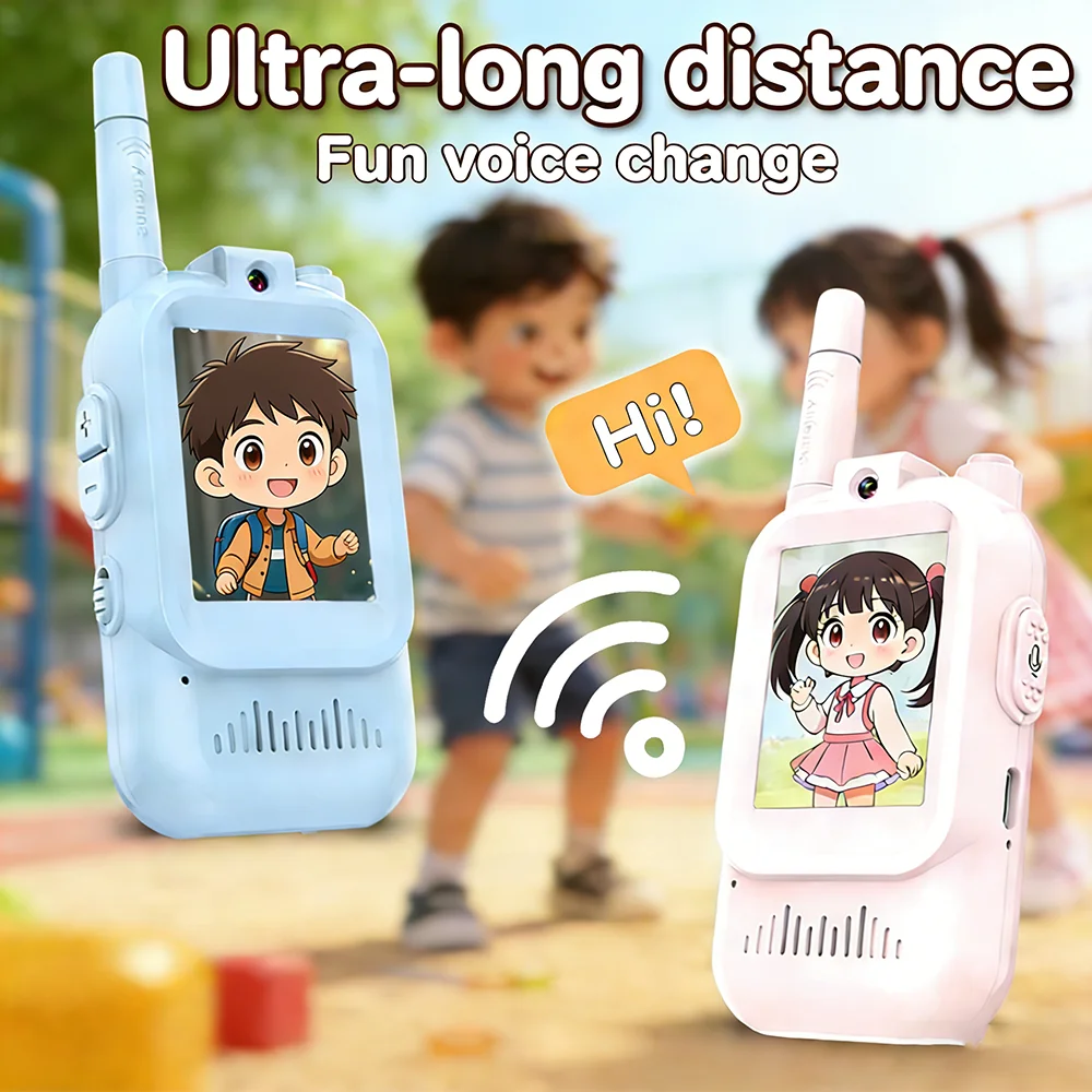 Children's Video Walkie Talkies 2pcs with Camera Rechargeable 2-inch High-definition Screen Voice Changer Kids Gift Boys Girls