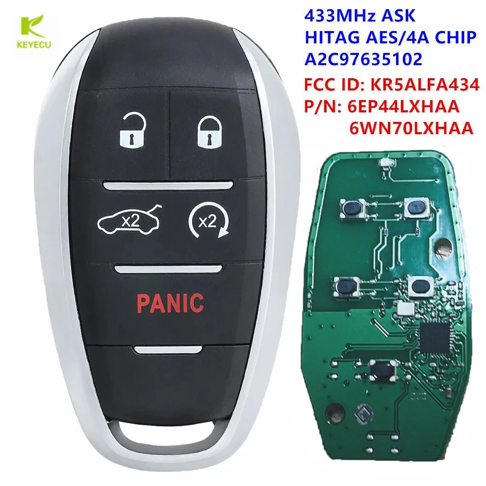 KEYECU Replacement Keyless Remote Smart Key Fob 433MHz 4A Chip for Alfa Romeo Giulia Stelvio 2017-2020 KR5ALFA434 6EP44LXHAA