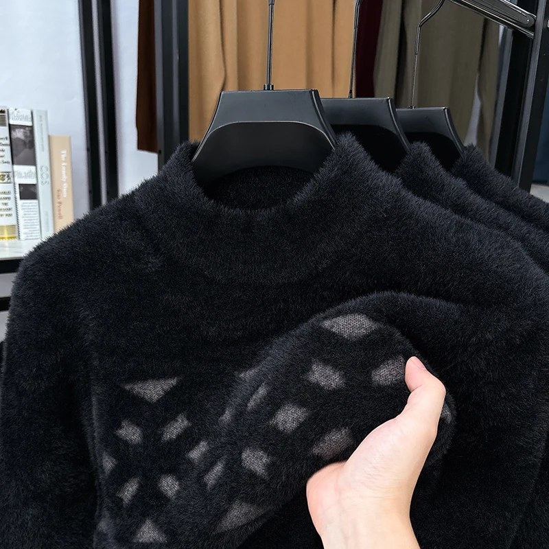 Designer Original Men's Fuzzy Knit Sweater Long Sleeve Warm O Neck Geometric Pattern Soft Cozy Fashion Autumn Winter Men's Wear