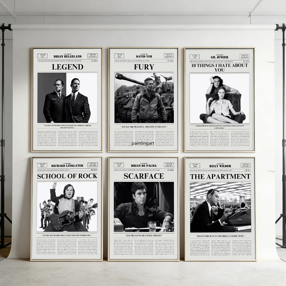 Classic Movie Newspaper Canvas Wall Art Forrest Gump Pulp Fiction Scarface Legend School OF Rock HD Retro Film Poster Room Decor