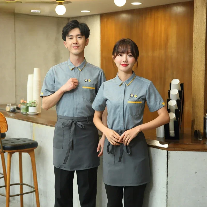 Bakery Waitress Uniform Breathable Chef Shirt Western Restaurant Waiter Uniform Summer Hotel Food Service Kitchen Work Wear