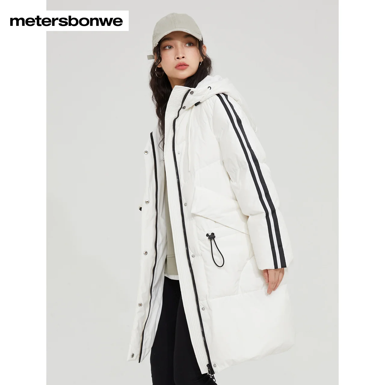 Metersbonwe-Chaqueta larga con capucha para mujer, abrigo grueso de invierno, chaquetas cálidas de moda, ropa de abrigo informal blanca, novedad de