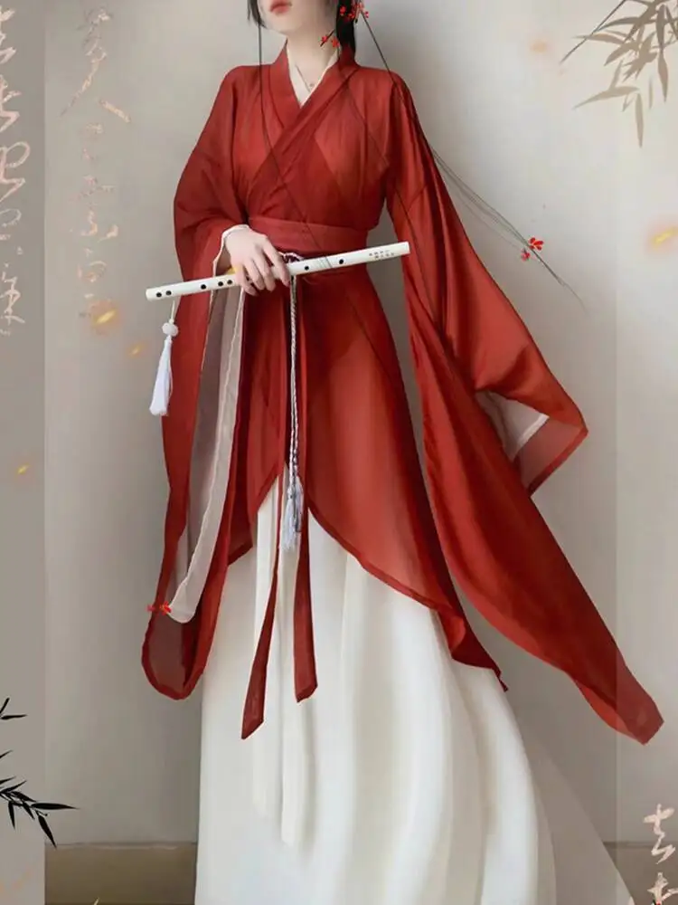 

Red Hanfu For Women Adult Martial Arts Costume National Style Waist-Length Skirt Ancient Style Dance Performance Outfit 2025 New
