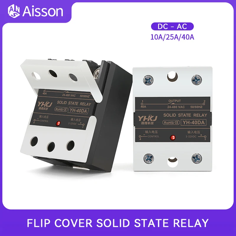 New Pattern Flip Cover Solid State Relay SSR-10DA 25DA 40DA SSR Single Phase DC Control AC 24-480VAC Input 3-32VDC 10A 25A 40A