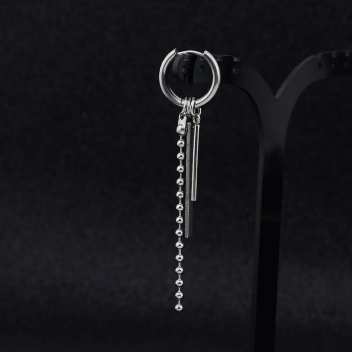 1PC Simple Gothic Punk Stainless Steel Stick Drop Earrings For Women Men Geometric Rectangle Beads Chain Tassel Earring Jewelry