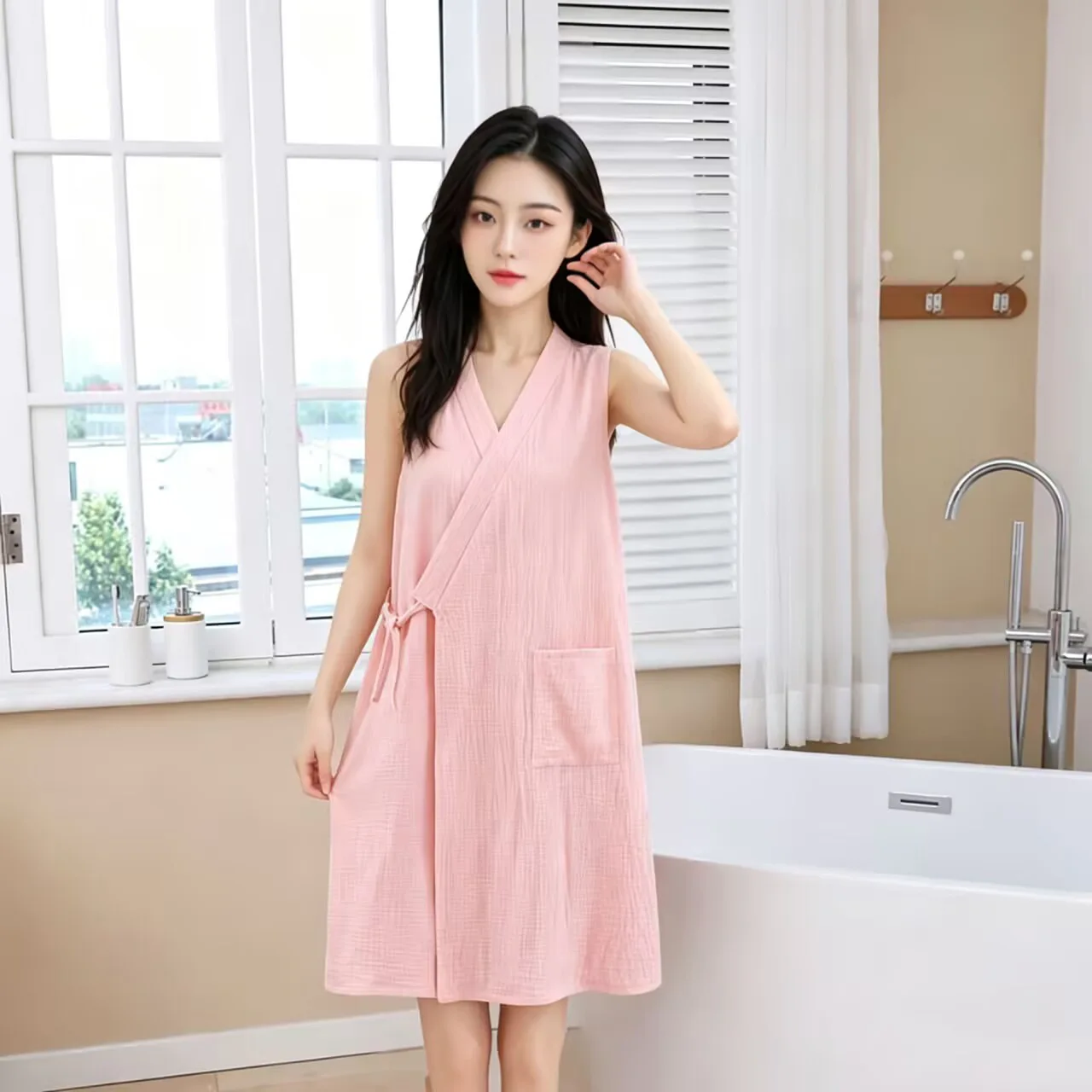 Summer Pure Cotton Gauze Extended-Length Bathrobe  New All-Cotton Wearable Robe/Bathrobe Quick-Drying 100% Cotton Bathrobe