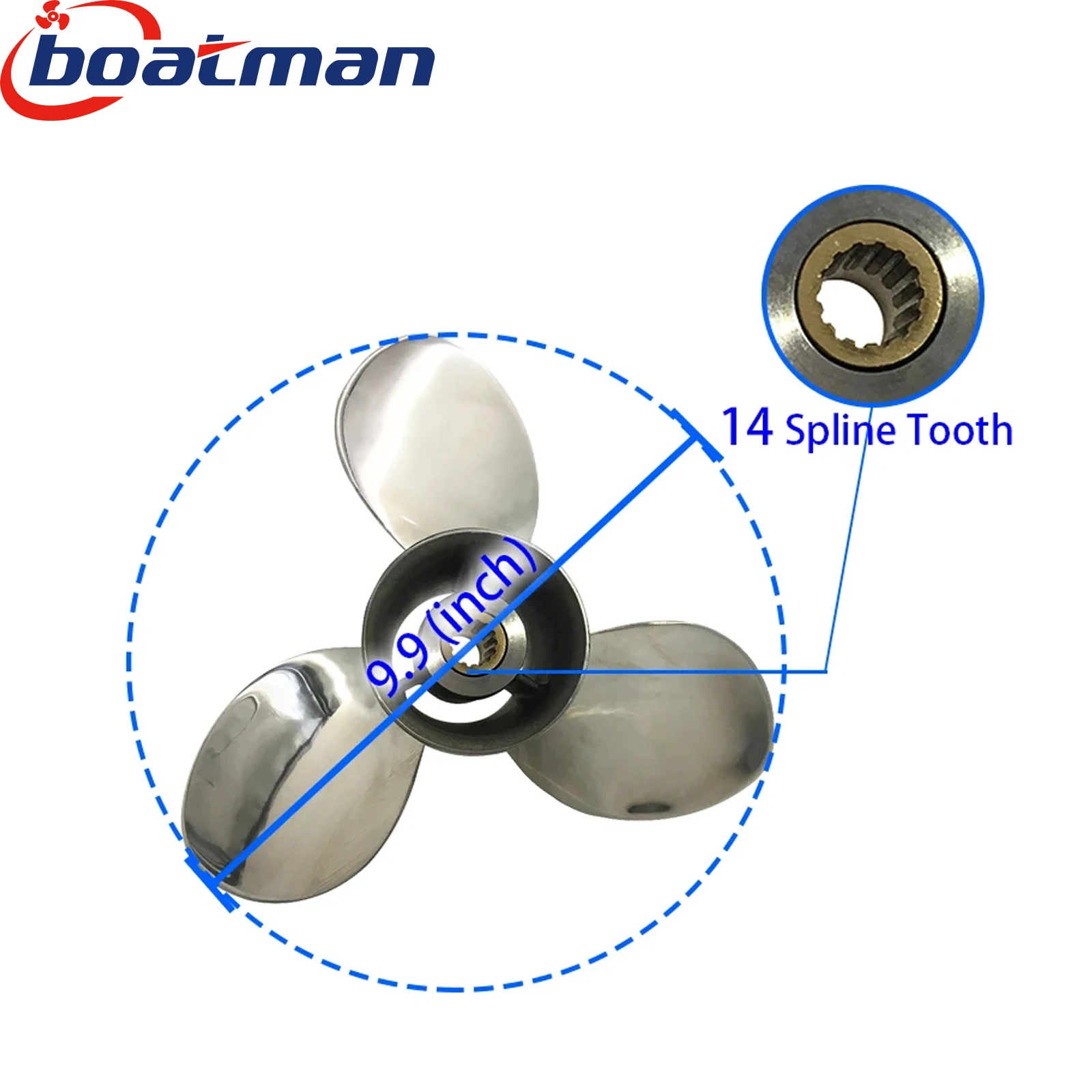 Boatman Outboard Propeller 10x12 Match with Evinrude&Johnson Engines 20 & 25HP 3 Blades Stainless Steel 14 Spline Tooth 765177