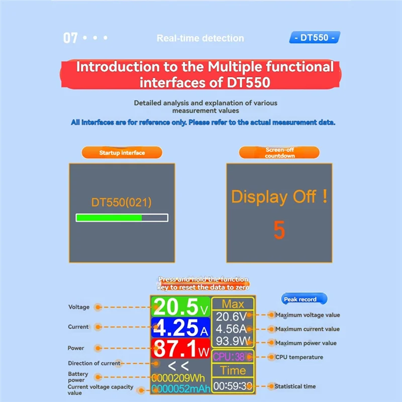 AT43-DT550 600 واط مقياس الطاقة الرقمي DC4.5-50V الجهد فاحص التيار DC5.5X2.5 مللي متر واجهة قياس القدرة أ