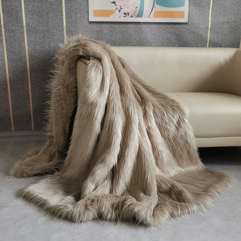 Faux fox Fur Winter Blanket High-end Plush bed plaid Luxury Bed blankets fluffy decorative Sofa Blankets for Living Room Bedroom