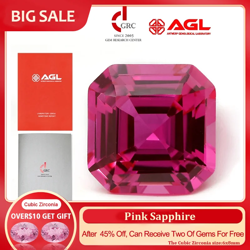 Pink Sapphire Flame Melted Asscher Cut For Jewelry Making Cultivate Hot Pink Lab Sapphire Loose Gemstone With AGL Certificate