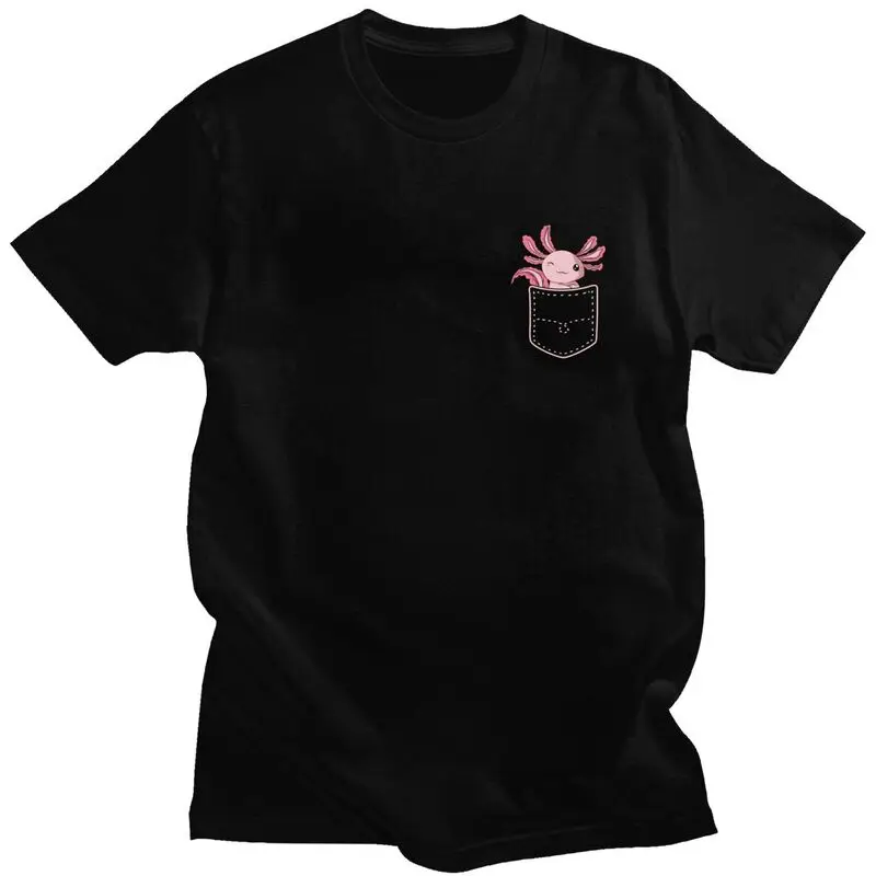 Custom Mens Cute Axolotl In Pocket T Shirts Short Sleeves Cotton T-shirt Casual Amphibian Exotic Animal Tees Loose Fit Clothing