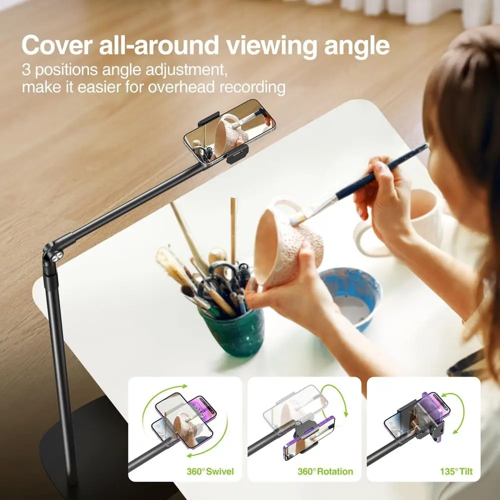 360 ° حامل دوار قابل للتعديل لهاتف iPhone 15/14/13/12، مكتب/سرير/كرسي/حامل أرضي، حامل هاتف عالمي #6
