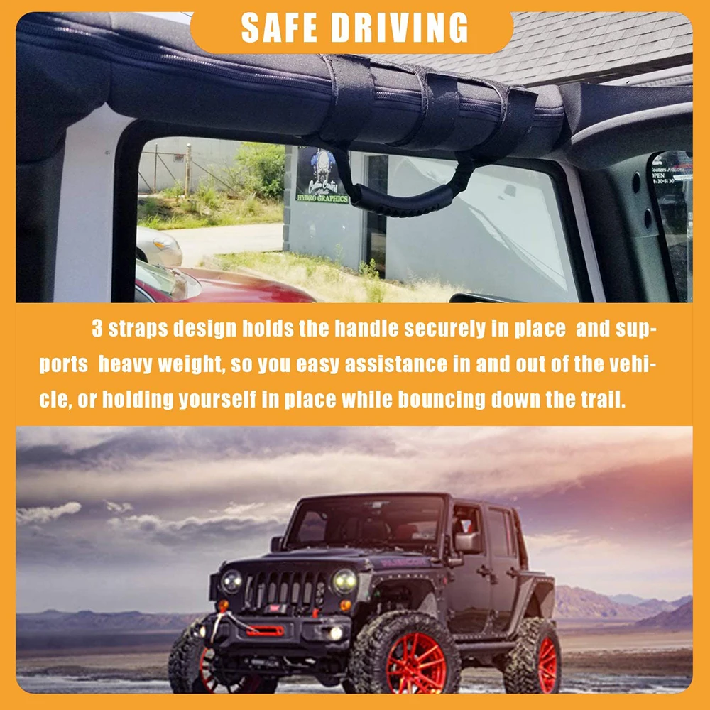 1Pair Grab Handle Compatible with Jeep Wrangler TJ YJ JK, RollBar Grab Handles Easy-to-Fit 3 Straps Design for 1987-2021 Models