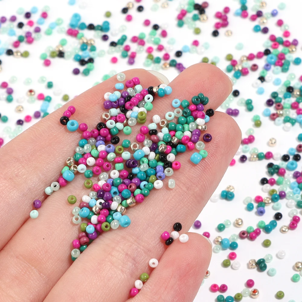 2mm Solid Color Glass Rice Beads Round Loose Spacer Glass Beads for DIY Jewelry Making Bracelet Necklace Accessories