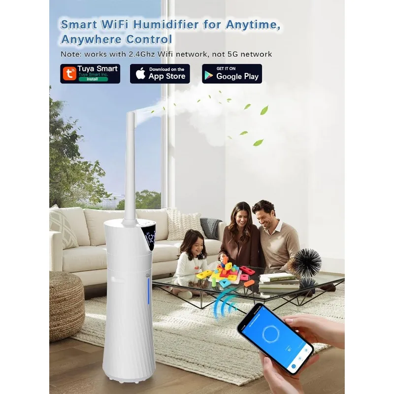Humidificador inteligente para habitación grande de 2000 pies cuadrados, humidificadores de 17 l/4,5 gal para dormitorio con aplicación Wi-Fi y control remoto, fresco ultrasónico