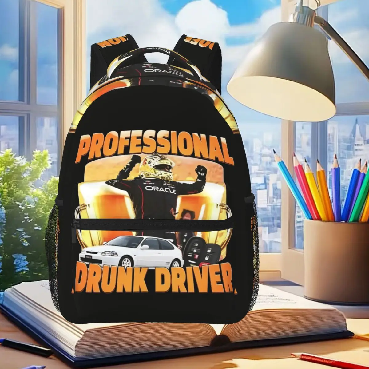 Professional Drunk Driver Drinking And Driving Beer Graphic Backpack Student Boys Girls BookBag Kid School Bag Shoulder Bags
