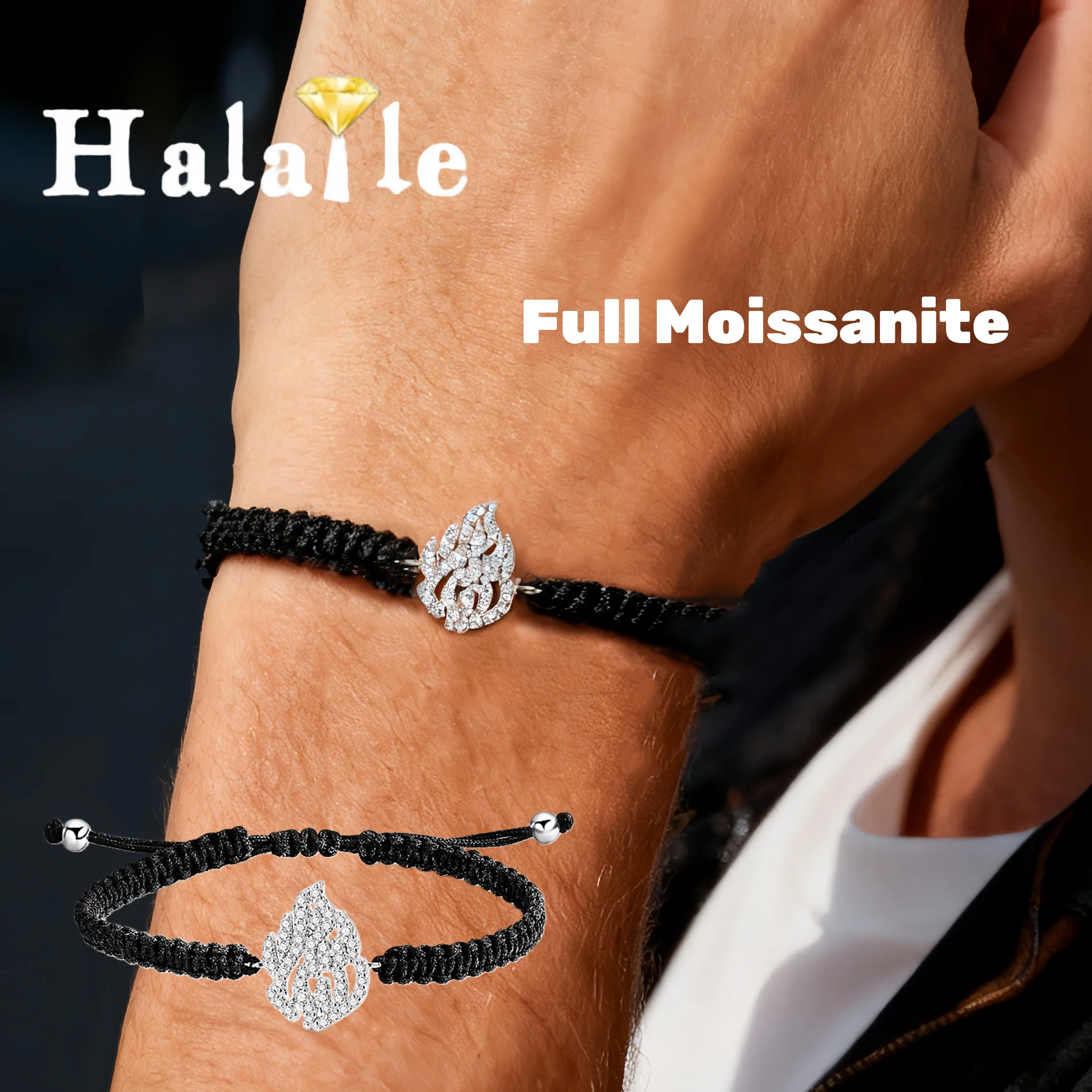 

Halaile 0.41CT D Color Moissanite S925 Sterling Silver Adjustable Bracelet Braided Rope Chain Men Women Birthday Gift Charms