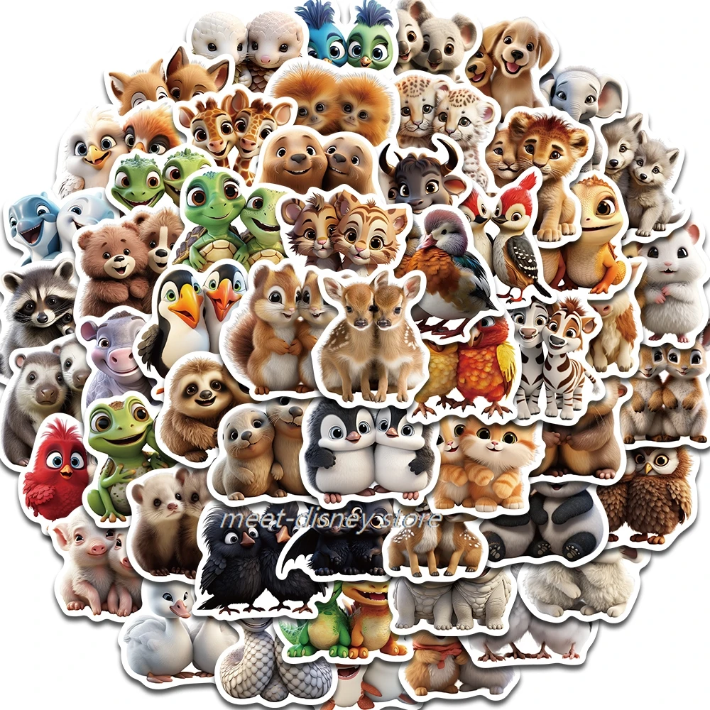 55pcs Two Animals Stickers Laptop Luggage Skateboard Scrapbook Graffiti Notebook Cartoon Graffiti Gift For Sticker Decals