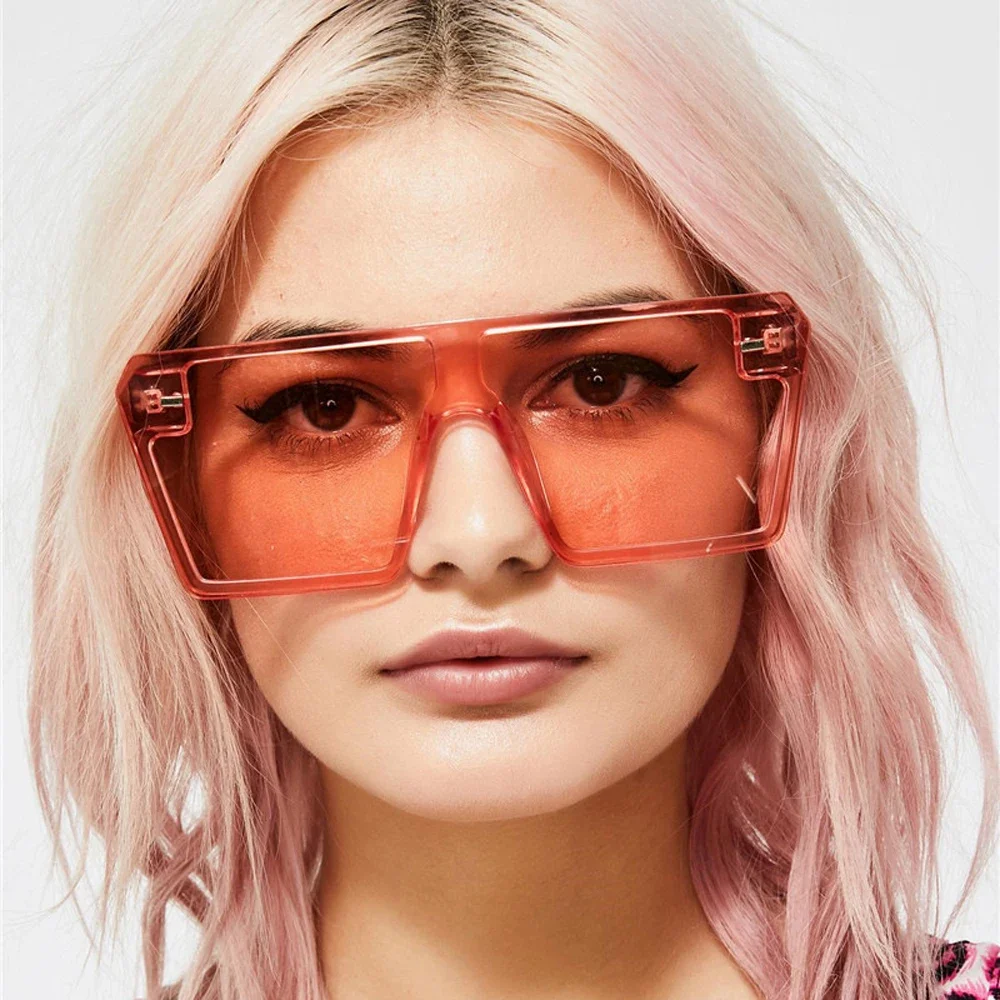 Luxusmarke quadratische Sonnenbrille Frauen übergroße flache Oberseite rot schwarz klare Linse einteilige Männer Schatten
