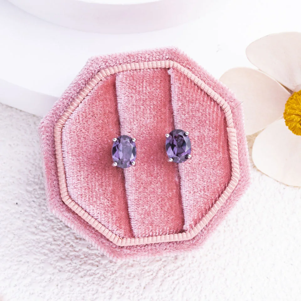 Color Changing Created Alexandrite Stud Clasp Earrings Solid 925 Sterling Silver 7*5mm Gemstone for Women Wife Nice gift Jewelry