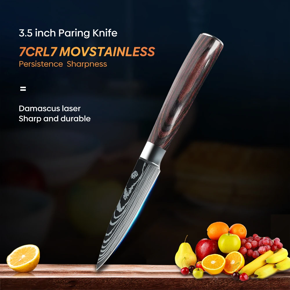 3pcs Kitchen Knife Santoku Meat Cleaver Knife Fruit Cutting Chef Knives Woodle Handle Stainless Steel Knife Kitchen Accessories