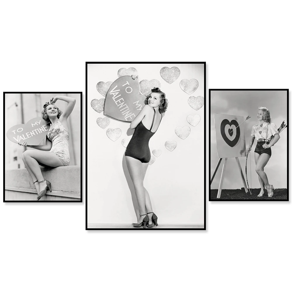 

Valentines Day Printable Vintage Black and White photo wall decor | Romantic wall art | Pin Up Retro girl