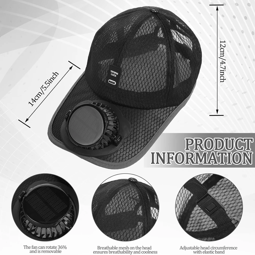 1PCS Solar Rechargeable Cap,Solar Panel Fan Hat,USB Solar Fan Hat, Mesh Baseball Cap with Solar Fan,for Outdoors