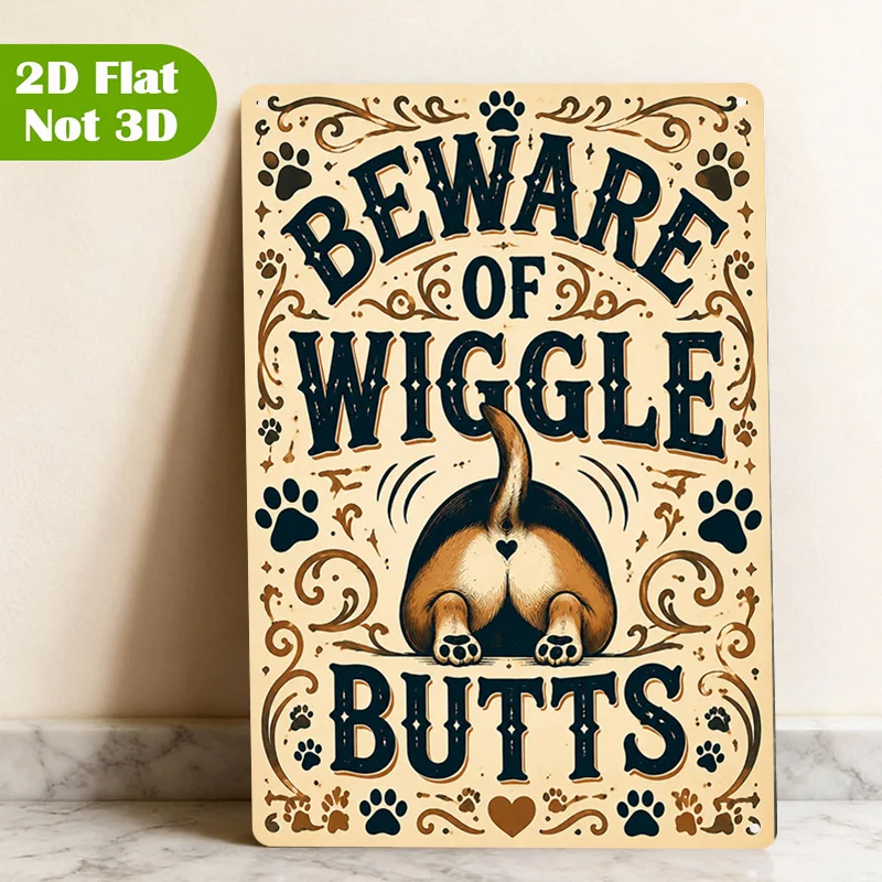 1pc Vintage Pet Quote Sign Decorative Painting, Squatting Dog Metal Sign, 20.32X30.48cm Wiggly Rear Plate Sign, Punny Dog Art Pe