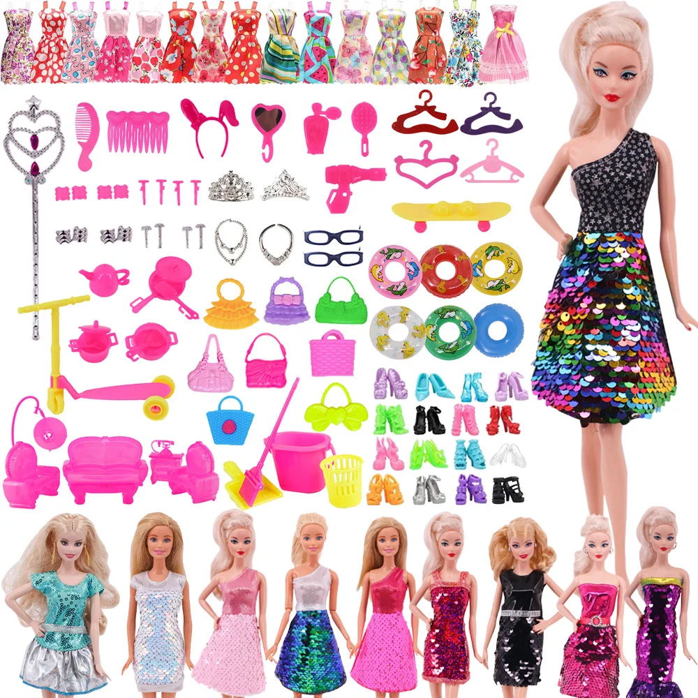 ชุดอุปกรณ์ตุ๊กตา 77 ชิ้น = กระโปรงเลื่อมหนึ่งตัว + ชุดอุปกรณ์ตกแต่ง 76 ชิ้น สำหรับตุ๊กตา Babi ขนาด 11.8 นิ้ว ชุดตุ๊กตา BJD ของเล่นเด็กผู้หญิง ของขวัญเทศกาล