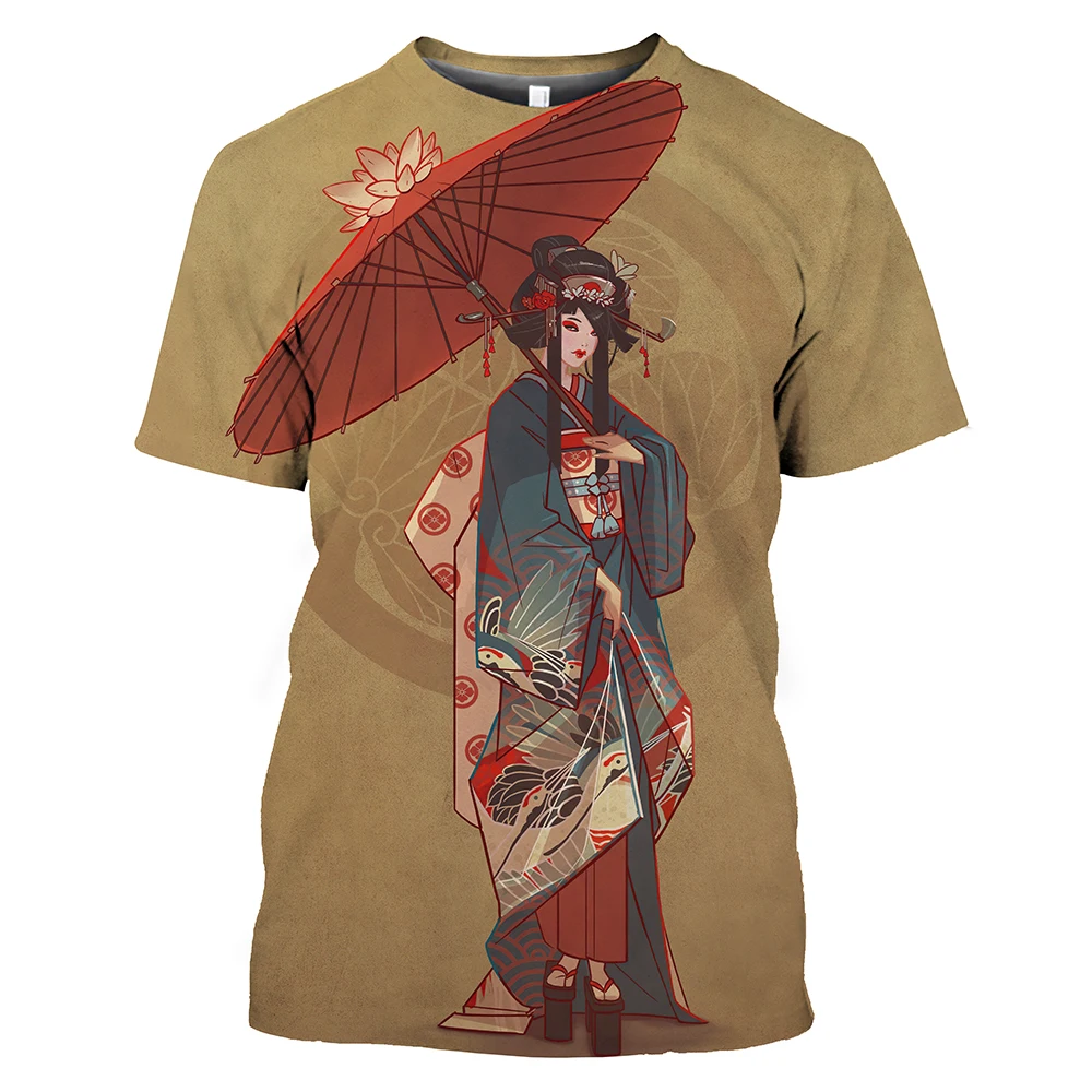 Fashion Japanese Geisha Graphic T-shirts Unisex Summer Trend Casual Street Style Printed Round Neck Short Sleeve