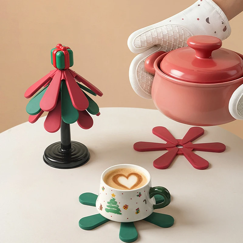 

Набор подставок для рождественской елки — термостойкие силиконовые подставки для горячих кастрюль, тарелок и чайников, праздничный декор стола