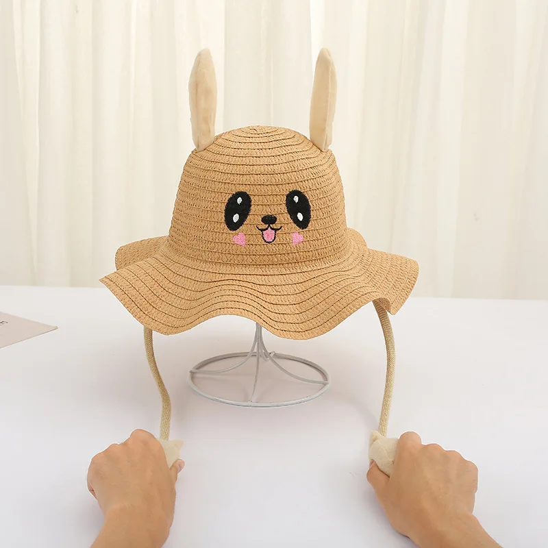 Rabbit Straw Hat Ear Moving Jumping Hat Rabbit Summer Spring Bunny Hat Children\'s Hats with Earflaps for Girls Boys Adult 2024