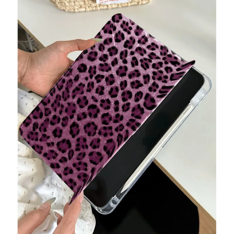 Funda de moda con purpurina y estampado de leopardo para tabletas Samsung Tab S7/S8/S9/S10/S11 de 11 pulgadas, Tad S7+/S8+/S9+/S10+ de 12.4/13.1 pulgadas, para mujer