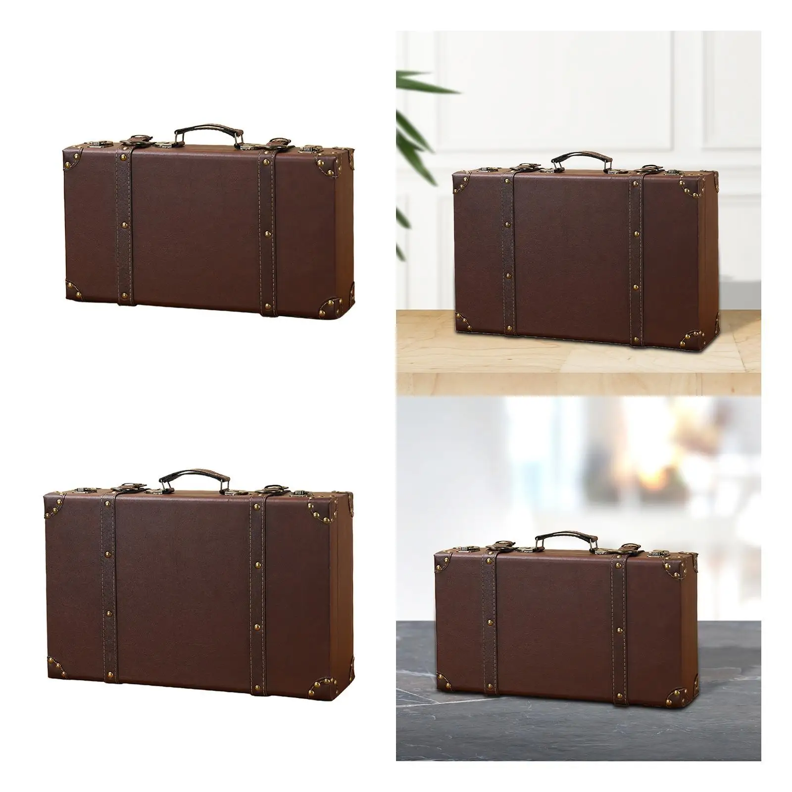 Wooden Suitcase with Handle Rustic Collectible Home Decor Luggage Valise Luggage Trunk for Window Display Themed Party Keepsake