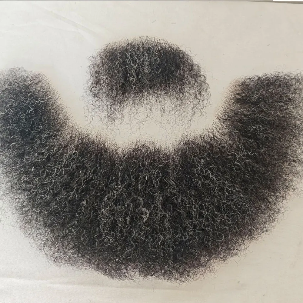 Afro Curl capelli umani barba finta per gli uomini barba di baffi finti capelli del viso finti barba di pizzo legata a mano per Halloween divertente