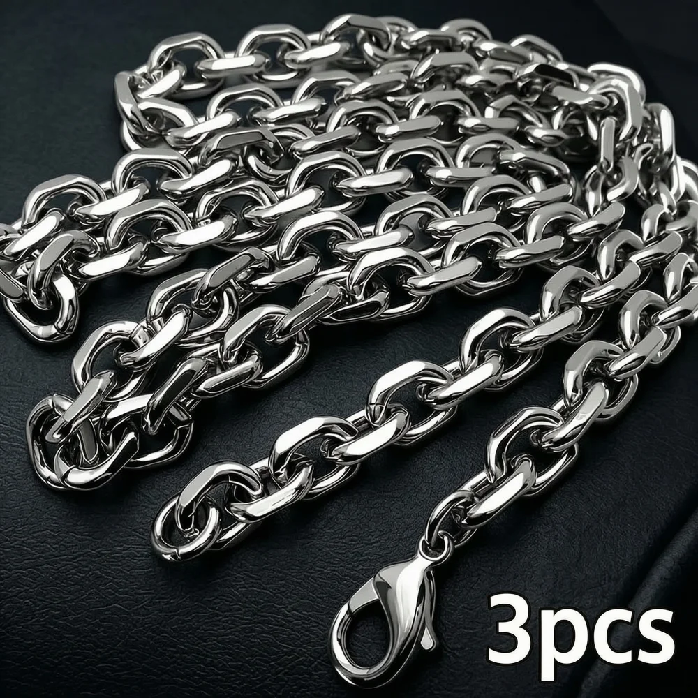 3pcs 7mm Round Matte Cross Chain Stainless Steel Unisex Plain Necklace Minimalist Hip‑hop Street Style Accessory 45/50/55/60cm