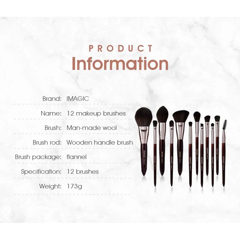 IMAGIC 12Pcs/Kit Makeup Brushes Set Eyeshadow Powder Blush Highlighter Synthetic Natural Hair Professional Cosmetic Beauty Tools