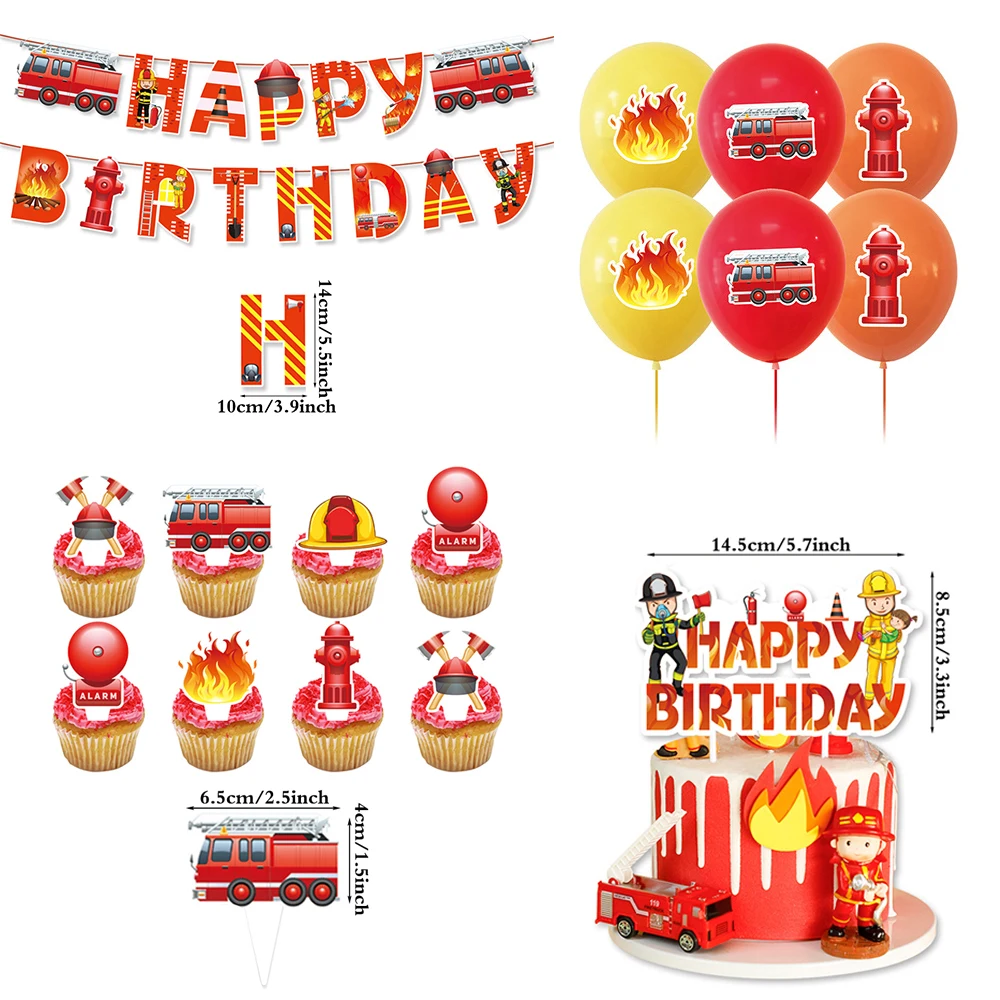 Feuerwehr-Motto Geburtstagsdeko Tischgeschirr Teller Becher Servietten Ballons Banner für Jungen Feuerwehrmann Partyzubehör – Detail 4