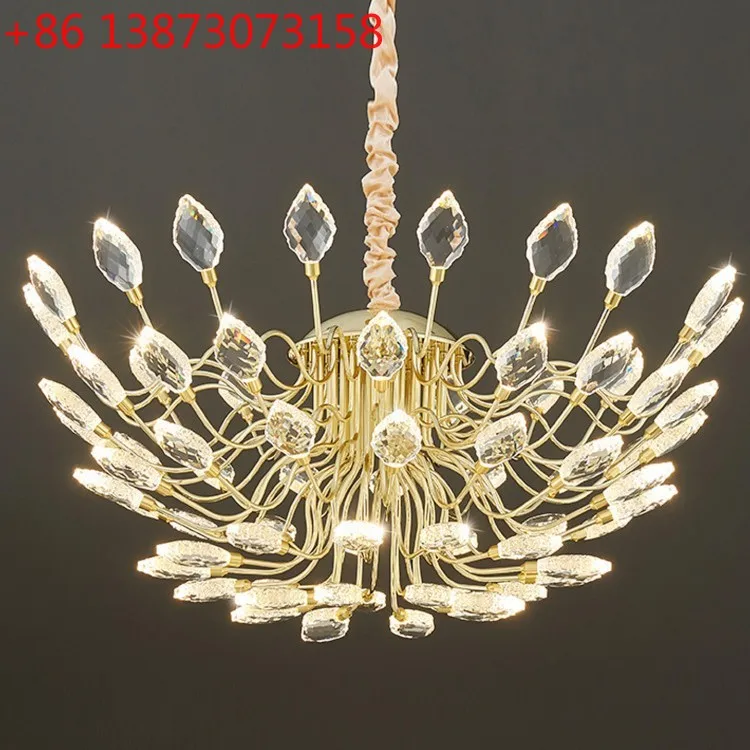 

New French light luxury crystal chandelier living room dining room golden hotel branch master bedroom light